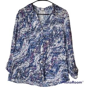 J M Collection Women’s Abstract Design Blouse Lilac Blue 16